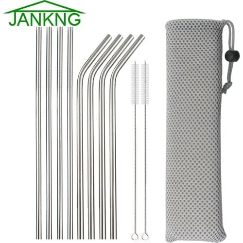 JANKNG Reusable Drinking Straws Silver Metal Straw 304 Stainless Steel Sturdy Bent Straight Straw Bar Party Accessory Drosphip