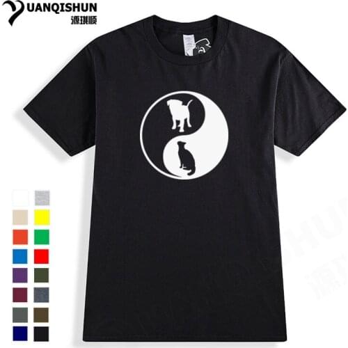 Fashion Design Cat and Dog Tai Chi Yin Yang Print T-shirt Top Quality 16 Colors Cotton Tshirt Casual Custom Hip Hop Street Tees