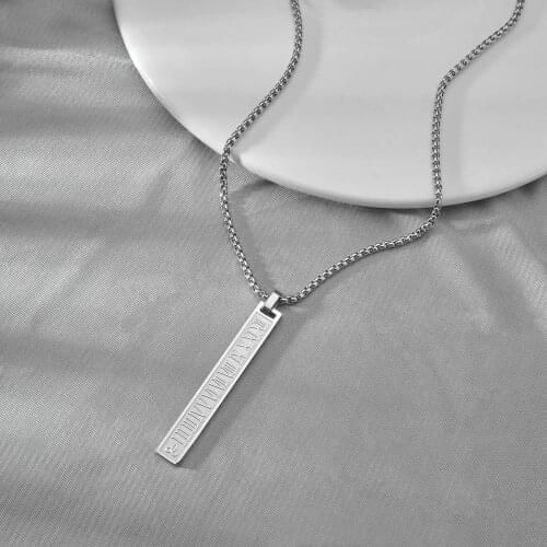 Fahsion Long Roman Numbers Necklace New Stainless Steel Cool Vertical Pendants For Women Men Couples Party Birthday Jewelry Gift