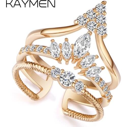 KAYMEN New Fashion Luxry Wedding Ring, AAA Zircon Copper Golden Ring for Women, Good Quality Engagement Ring Size Adjusted