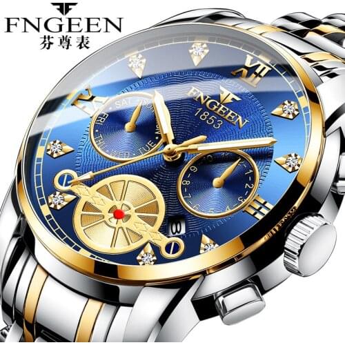FNGEEN Fashion Luminous Mens Watches with Stainless Steel Top Brand Luxury Sport Quartz Watch Men Relogio Masculino Reloj Hombre