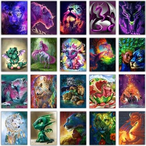 Cuadros full square 5d diamond painting kit set Animal dragon wolf lion fox complet embroidery dirll drawing Cross stitch mosaic