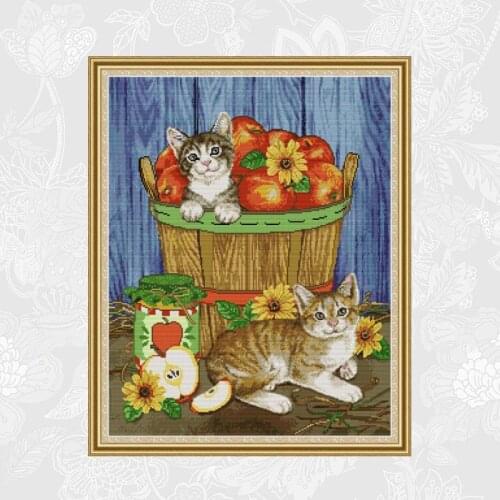 Cats and fruits Printed Cross-stitch kits, Needlework Embroidery Thread Sets, DIY handmade Cross Stitch Home Decoration