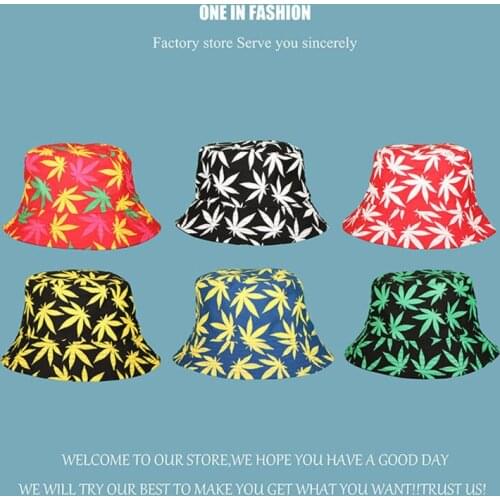 New Design Leaf Fisherman Hat For Women Summer Colorful Double Sided Bucket Hat Kpop Punk Outdoor Statement Pattern Panama Hat