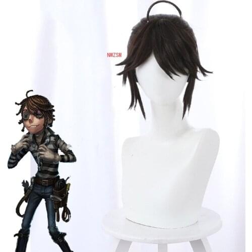 Identity V Luca Balsa Wig Cosplay Costume Brown Short Ponytail Synthetic Hair Wigs for Halloween Party Carnival Role Play