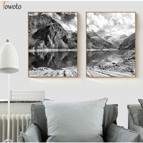 Nordic Poster Lake Forest Mountain Minimalist Print Winter Landscape Canvas Painting Scandinavian Wall Art Decoration Picture