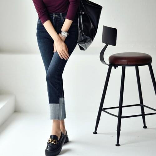 MICOCO N0811C Korean fashion color design comfortable elastic slim Ankle-Length Pants straight jeans