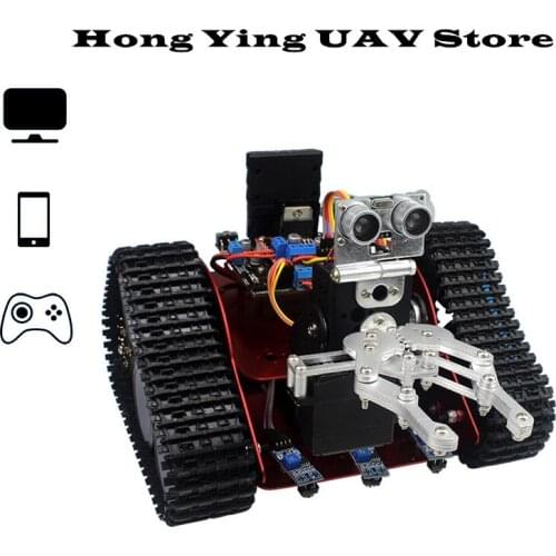 DIY crawler robot tank catch 500G open source intelligent robot car ultrasonic PS2 handle mobile APP control RC toy
