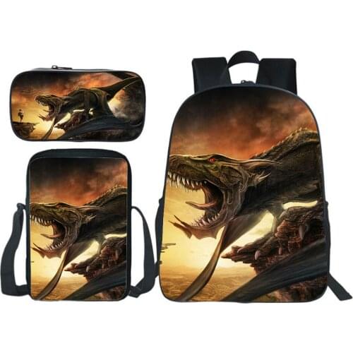 Dinosaur Backpack 3pcs Set Pencil Case Shoulder Bag Boy Girl Bag Double-layer Rucksack T. Rex Bookbag Kids Back To School Gift