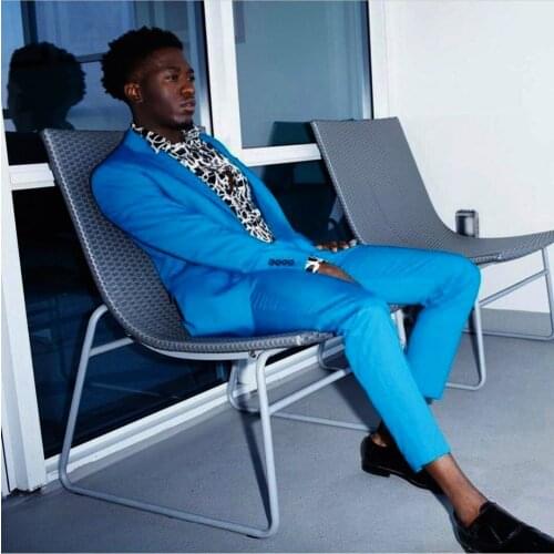 Blue Men Suits Tuxedo Groom Slim Fit Casual Costume Wedding Tuxedos Groom Suits For Men Business Prom Party Blazer Jacket Pant