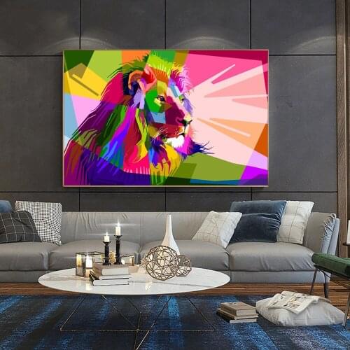 Modern Animal Art Painting Posters and Prints on the Wall Canvas Art Abstract Colorful Lion Picture For Living Room Home Decor