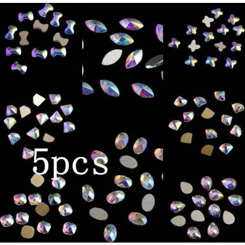 Nail Rhinestones 5pcs Crystal AB Glass Rhinestone For Nail Art Decorations Flatback Nail Stickers DIY Craft Art Charm Stones