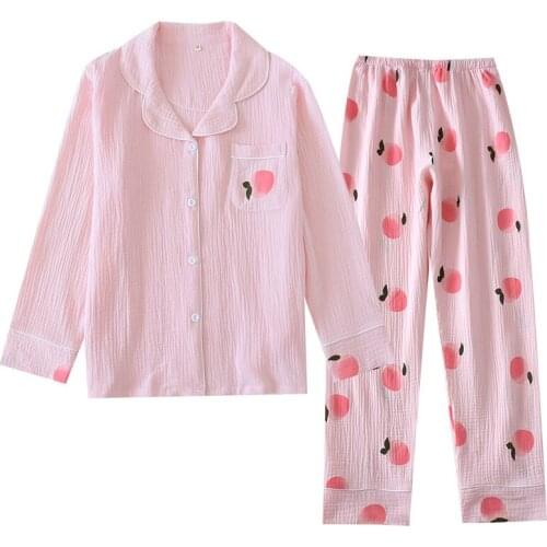 Fresh Fruit Sleepwear Cute Pink Pajamas Sets Women Harajuku Pajamas For Women Long Sleeve Nighty Nightwear Set Homewear