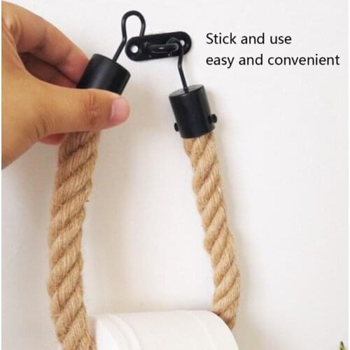 Vintage Wall-mounted Tissue Roll Holder Decorative Shelf Handmade Hemp Rope Towel Hanging Rope for Home Hotel Use