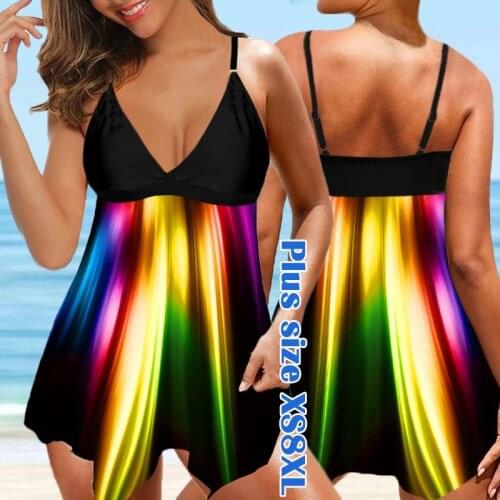 Women Plus Size 8XL 2 Piece Tankini Large Size 6XL Swimwear Swimdress Swim Dress Swimsuit Top Print Colorful Bathing Suit