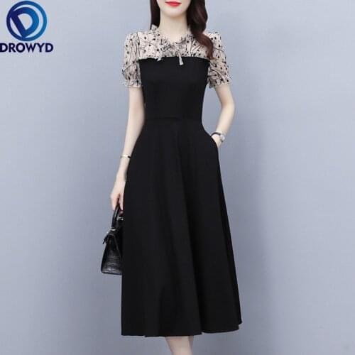 2021 Summer Elegant Black Boho Midi Dress for Women Fashion Short Sleeve Long Chiffon Dress Floral Vintage Print Party Vestidos