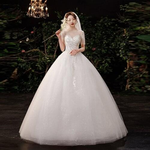 New White Wedding Dress Short Sleeves Sequined marriage wedding gowns elegant vestidos de novia Sexy robe mariage