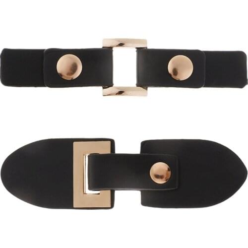 1 Pair Black Metal & PU Leather Snap Toggle Button Sew on Buckle for Bag Making Clothing Decor