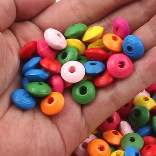 100pcs 10 12mm Mixed Color Wood Beads Round Lentils Loose Spacer Beads for Jewelry Making DIY Bracelet Necklace Accessories