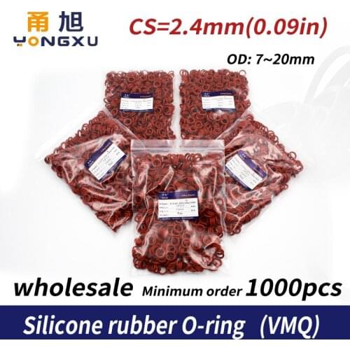 1000PCS/lot Red Silicon wholesale O-ring VMQ CS2.4mm Thickness OD7/8/9/10/11/12/13/14/15/16/17/18/19/20mm O Ring Seal Rubber