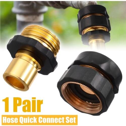 3/4 Water Hose Connector Universal Garden Hose Quick Connect Set Durable Quick-Connect Brass Hose Tap Connector Adapter