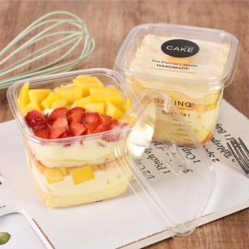 Square Transparent Yogurt Mousse Cupcake Packing Box Disposable Dessert Takeaway PET Plastic Cup Favors Box Supplies 50 Sets