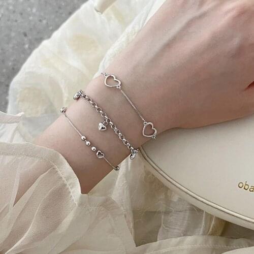 925 Sterling Silver Adjustable Bracelet For Women Heart Shape/Rainbow/Bead Bracelet Chain Bracelet Classic Simple Gift Hand Jewe