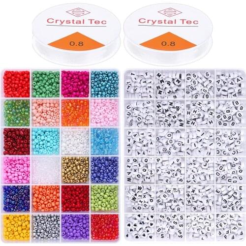 4000Pcs Craft Bead Plastic Colorful Bracelet Beads 4mm for Jewelry Making Key Chains Women Kids with Elastic Threads