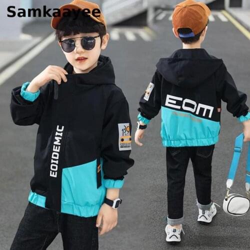 5-15y Children Jackets Kids Outerwear Spring Autumn Boys Coats Hooded Patchwork Zipper Pocket Casual Fashion Windbreaker Y37