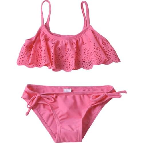 Childrens Swimsuit Girls Swimsuit Hollow Ruffles Bikini Suit Small Middle and Large Children Split Swimsuit Tz410035