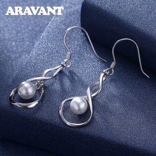 925 Sterling Silver Twist Pearl Long Drop Earring For Women Wedding Jewelry Gift
