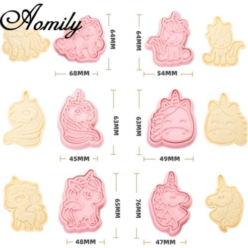 Aomily 6pcs/Set Unicorn Shape Plunger Mold Cake Decorating Tool Biscuit Cookie Cutters Cupcake Mould Fondant Pastry Bake Cutter