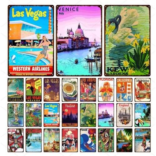 Florida Las Vegas City Travel Scenery Metal Signs Fashion Tin Plaques Modern Home Decor Wall Art Vintage Iron Painting 20X30Cm