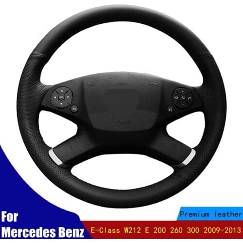 Car Steering Wheel Cover Hand-stitched Black PU Artificial Leather For Mercedes Benz E-Class W212 E 200 260 300 2009-2013