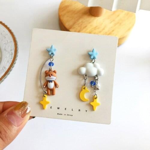 Juorest Korea Style Cute Bear Earrings Fashion Star Rabbit Animal Moon Long Earrings Sweet Sliver Stud Dangle Drop Earring 2021