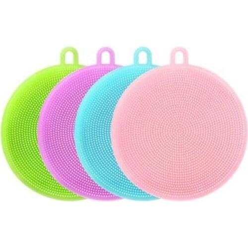 Round Dishwashing Brush Soft Silicone Dishwasher Scrubber Reusable Kitchen Cleaning Tool for Pot Cup Heat-resistant Mat Gloves