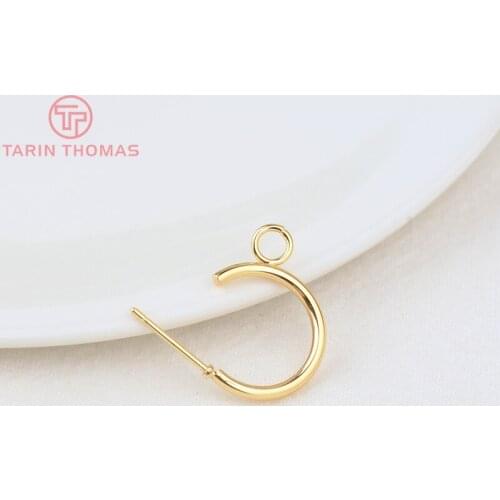 12PCS 15MM 24K Gold Color Brass Round Stud Earrings High Quality Jewelry Making Findings Accessories