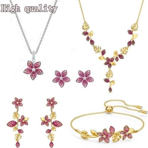 SWA Fashion Jewelry Exquisite Crystal Plant Flower Leaf Necklace Retro Design Temperament Women Necklace Jewelry Set