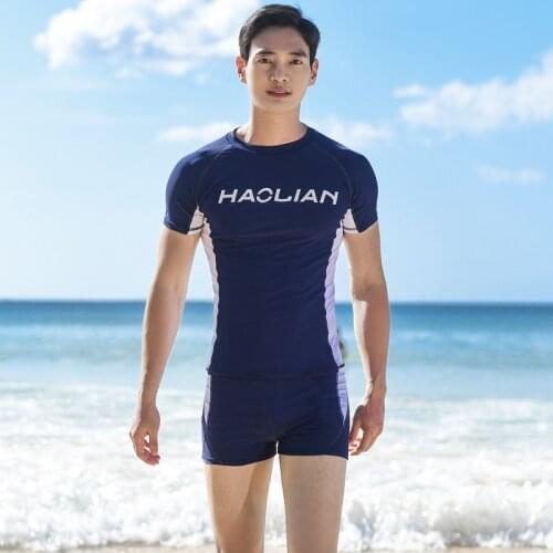 Short Sleeve Swimsuit Man Shirt+Shorts Swimwear High Waist Sailing Clothes Drysuit Plus Size Bathing Suits Rashguard Korean