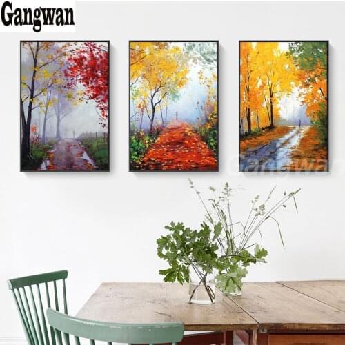 Autumn Patht Diy Diamond Embroidery Landscape 3 Pcs Diamond Painting Stitch Cross Full Square/Round Diamond Mosaic Kit decor art
