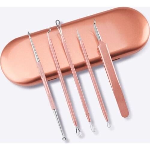 5 pcs Acne Blackhead Removal Needles Pimple Acne Extractor Deep Cleansing Tool Skin Care Black Head Pore Cleaner Kit With Case