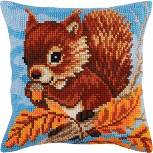 DIY Cross Stitch Cushion Front Squirrel Needlepoint Kits Printed Canvas Chunky Yarn Cross-stitch Pillow Case Hobby & Crafts