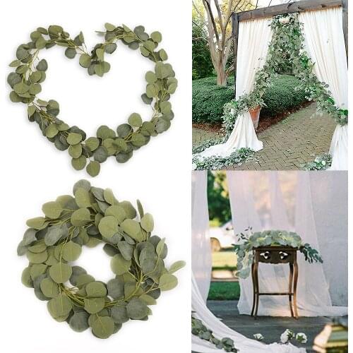 New Artificial Fake Eucalyptus Garland Willow Green Long Leaf Plants Greenery Foliage Wall Hanging Style Home Garden Decor