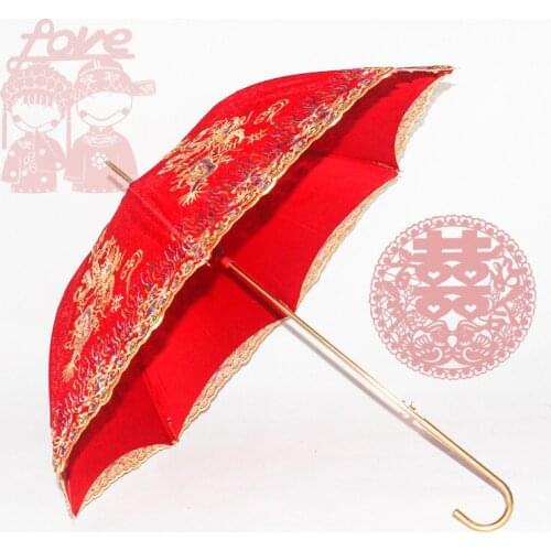 New Red Creative Double-layer Bridal Umbrella Wedding Umbrella With Straight Long Handle And Lace Wedding Supplies Decro LD682