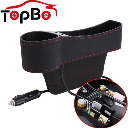 Auto Car Seat Gap Organizer PU Leather Storage Box Cup Holder Car Seat Side Slit Pocket Storage Bag With Dual USB Charger Ports