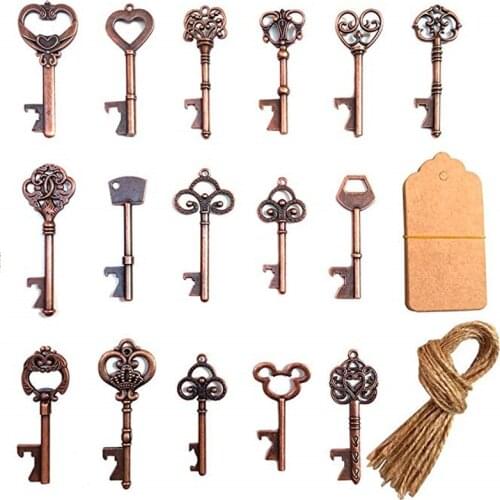 Retro Key Bottle Opener with Tag Card for Guest Gift Birthdays Wedding Party Favors Rustic Antique Decor