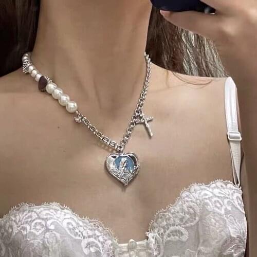 Harajuku Resin Necklace for Women Jewelry Bead Chain Female Symbol Internet Girl Choker Punk Rock Collares Mujer CL58