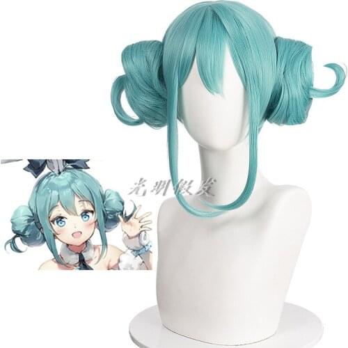Virtual Singer VOCALOID White Bunny Miku Cosplay Green Wig Cosplay Anime Party Wigs Bunny Girl Miku Synthetic Wigs