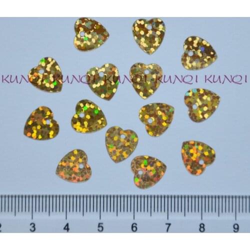 10mm Flat Heart Shape Laser Golden Loose Sequin Paillette Sewing,Wedding Craft,Women Kids DIY Garment Accessory