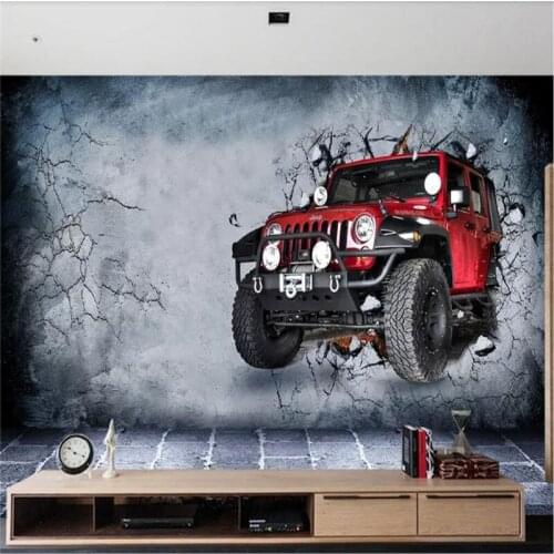 Custom wallpaper 3d retro luxury car broken wall background wall decoration - high-grade waterproof material